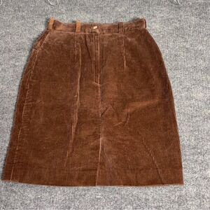 TECHNICS Brown Corduroy A Line Midi Skirt Women Size 8 High Waist‎ Pleated